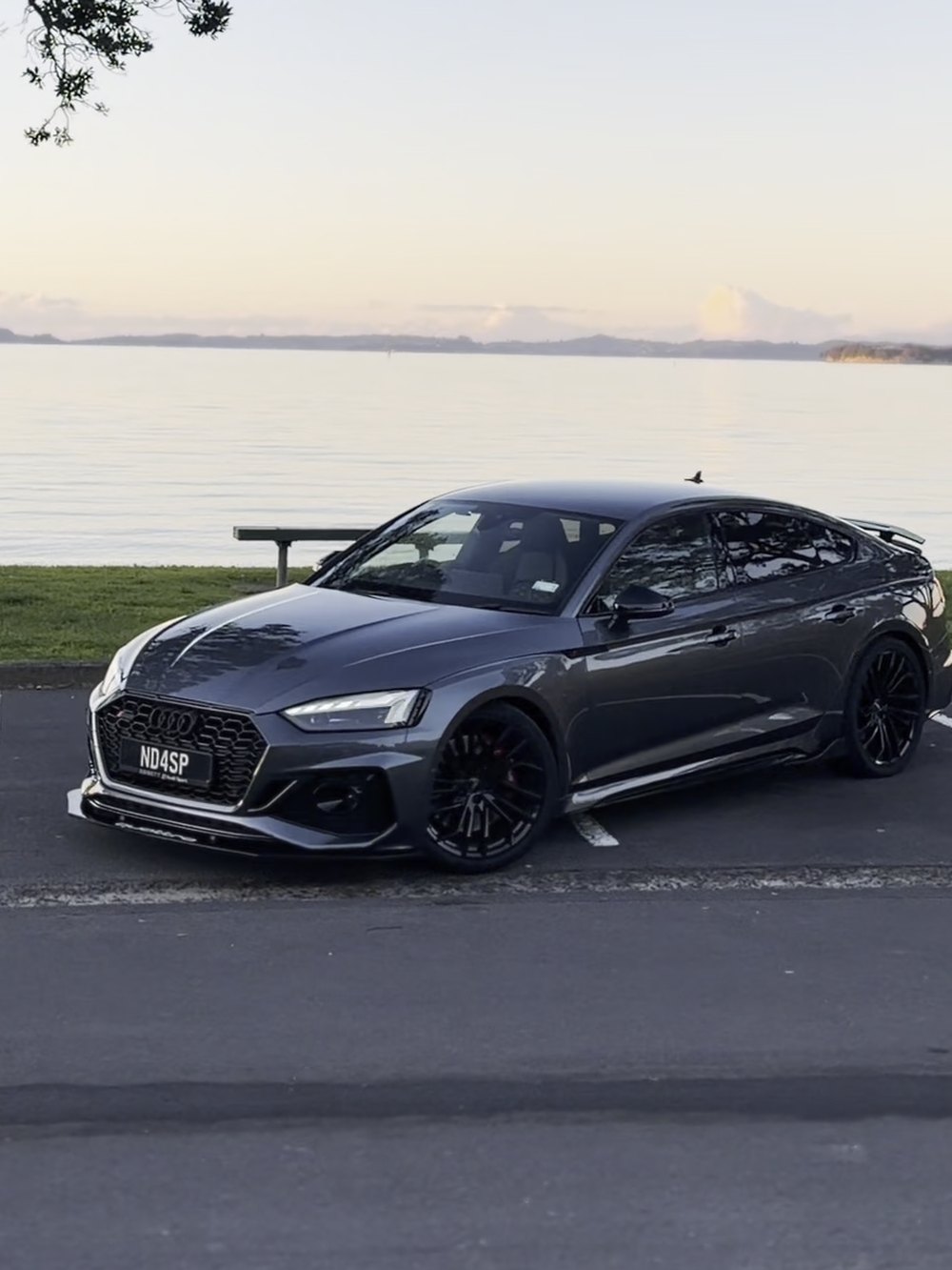 Audi RS5 Sportback detailed at the waterfront at dusk